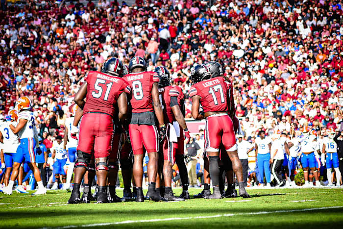 Offense huddles up for play-call